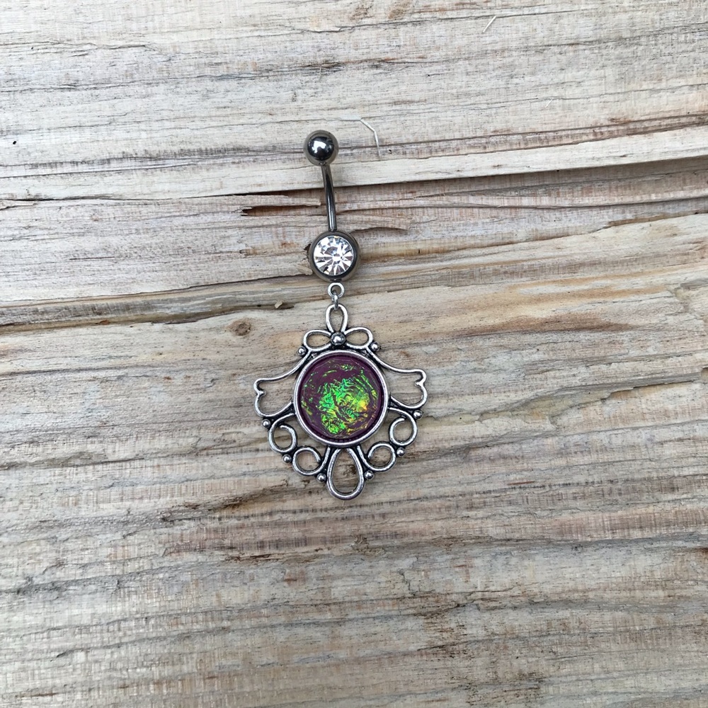 Purple Opalescent Belly Button Ring